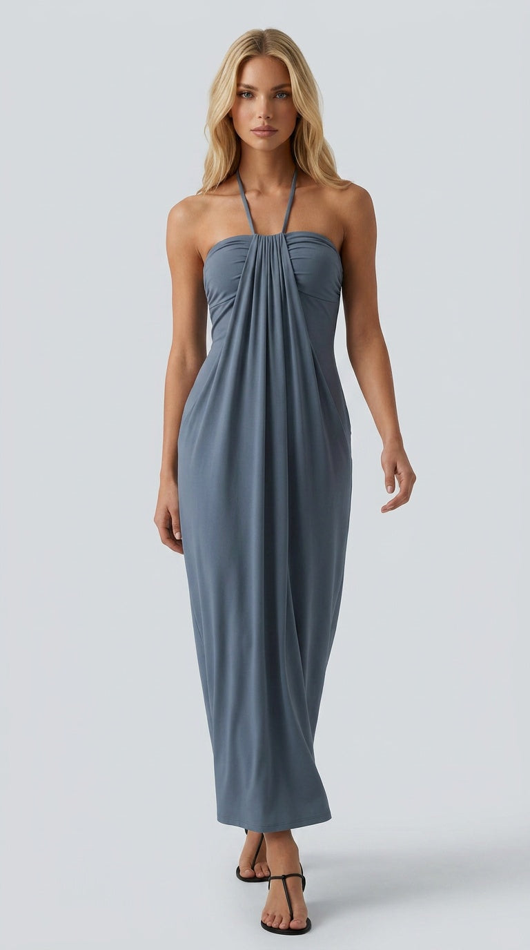 Santorini - Halter Tie Back Maxi Dress with Pockets