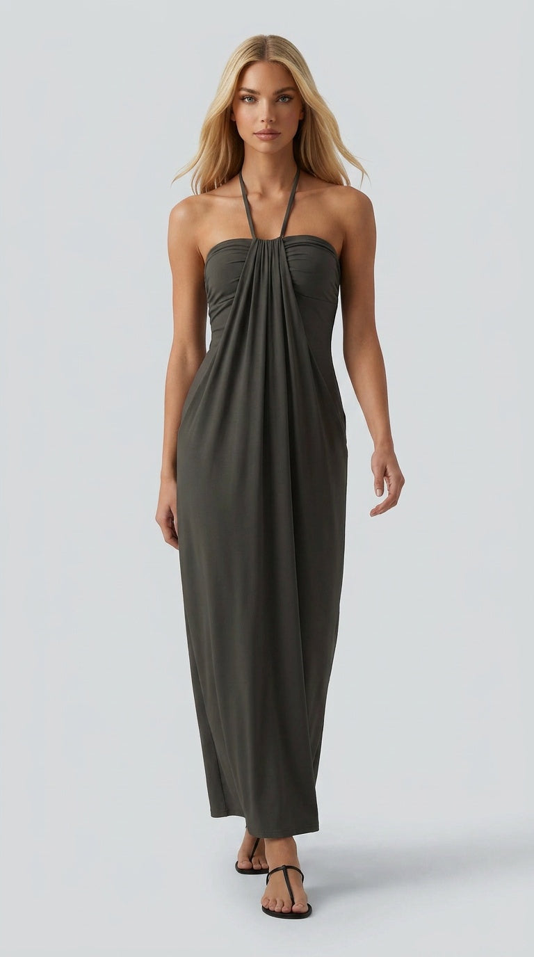 Santorini - Halter Tie Back Maxi Dress with Pockets