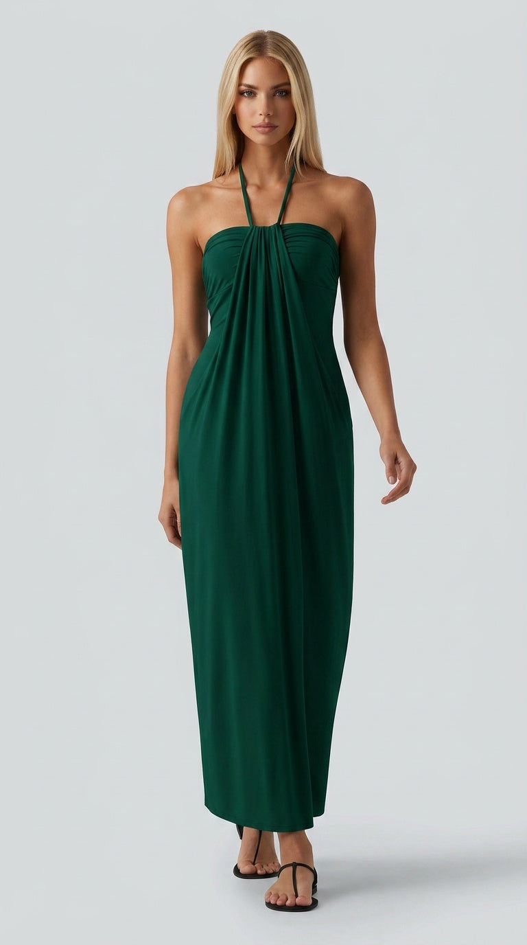 Santorini - Halter Tie Back Maxi Dress with Pockets