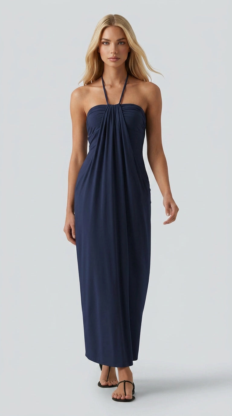 Santorini - Halter Tie Back Maxi Dress with Pockets