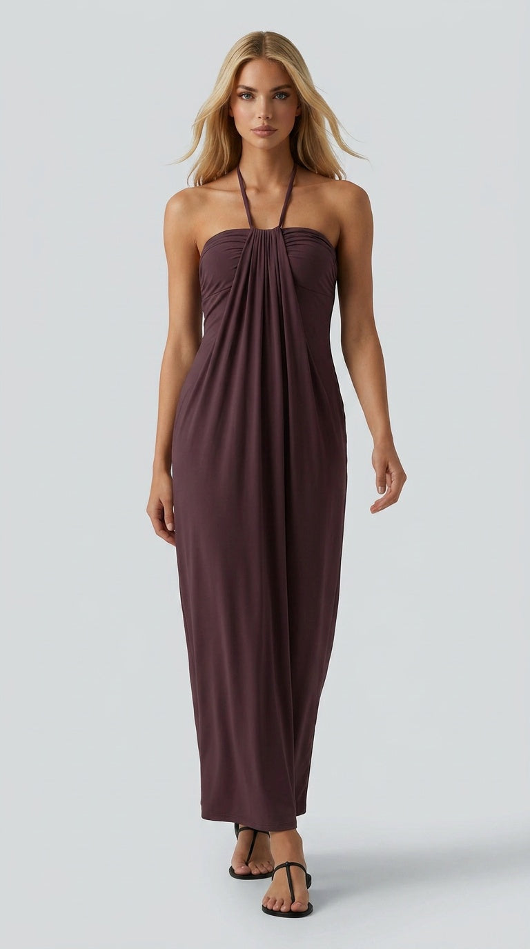 Santorini - Halter Tie Back Maxi Dress with Pockets