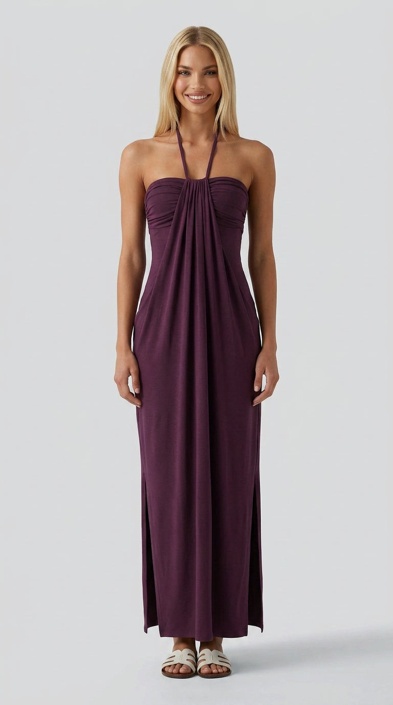 Santorini - Halter Tie Back Maxi Dress with Pockets
