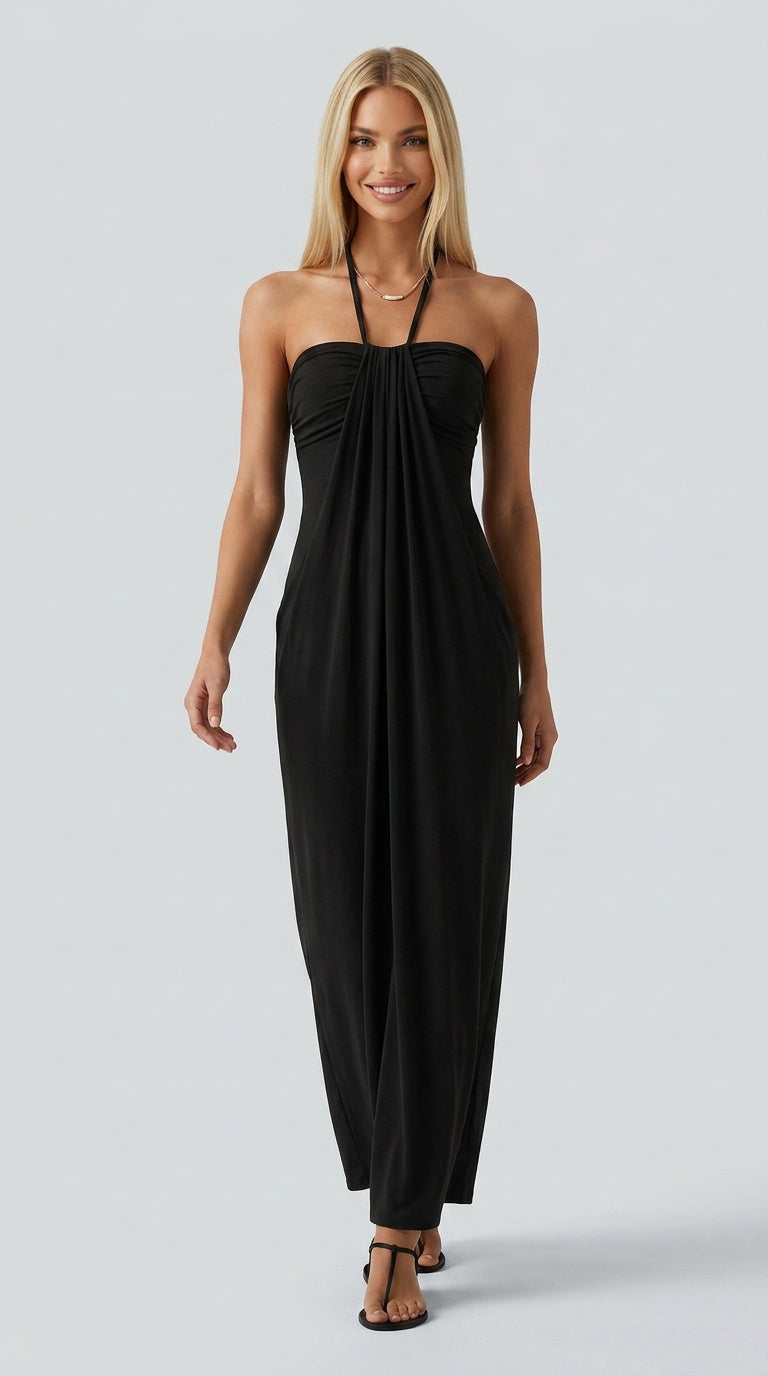 Santorini - Halter Tie Back Maxi Dress with Pockets