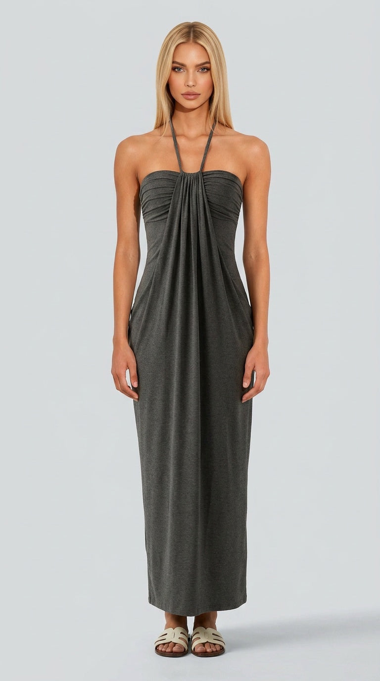 Santorini - Halter Tie Back Maxi Dress with Pockets