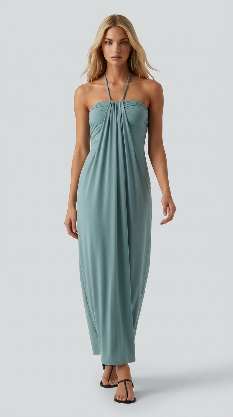 Santorini - Halter Tie Back Maxi Dress with Pockets