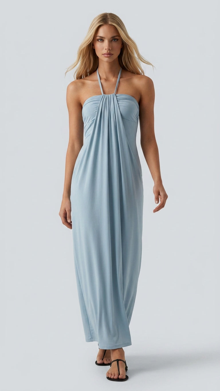 Santorini - Halter Tie Back Maxi Dress with Pockets