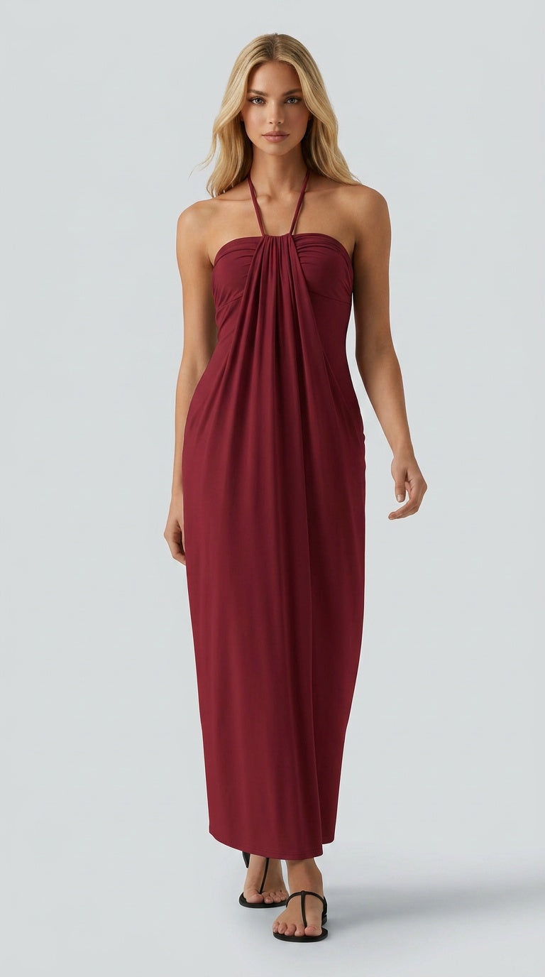 Santorini - Halter Tie Back Maxi Dress with Pockets