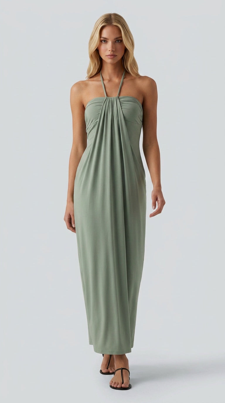 Santorini - Halter Tie Back Maxi Dress with Pockets