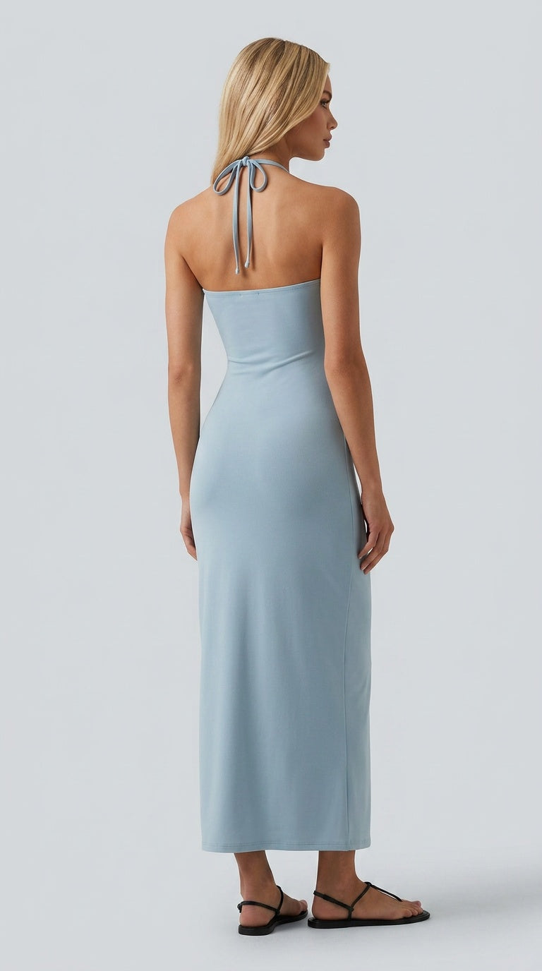Santorini - Halter Tie Back Maxi Dress with Pockets