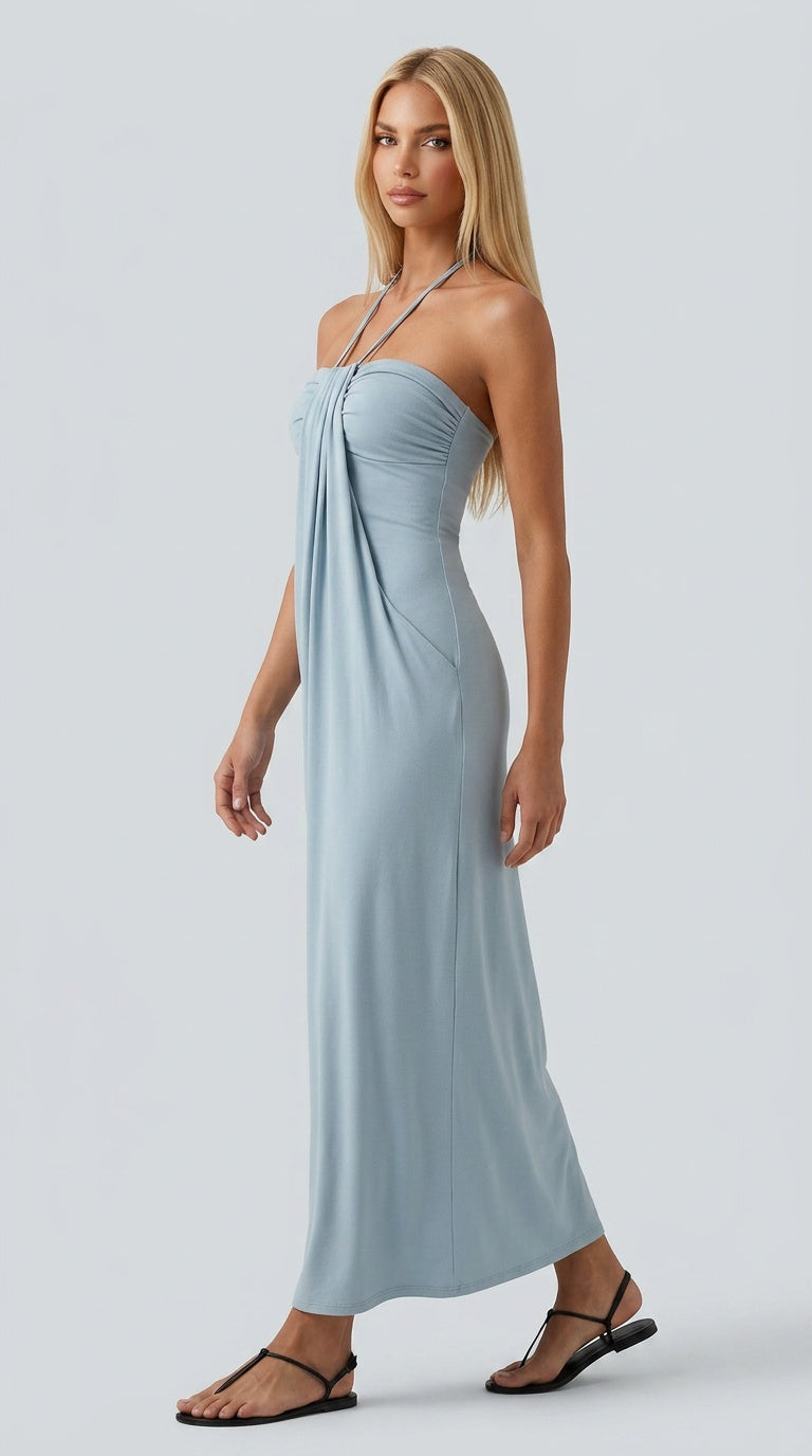 Santorini - Halter Tie Back Maxi Dress with Pockets