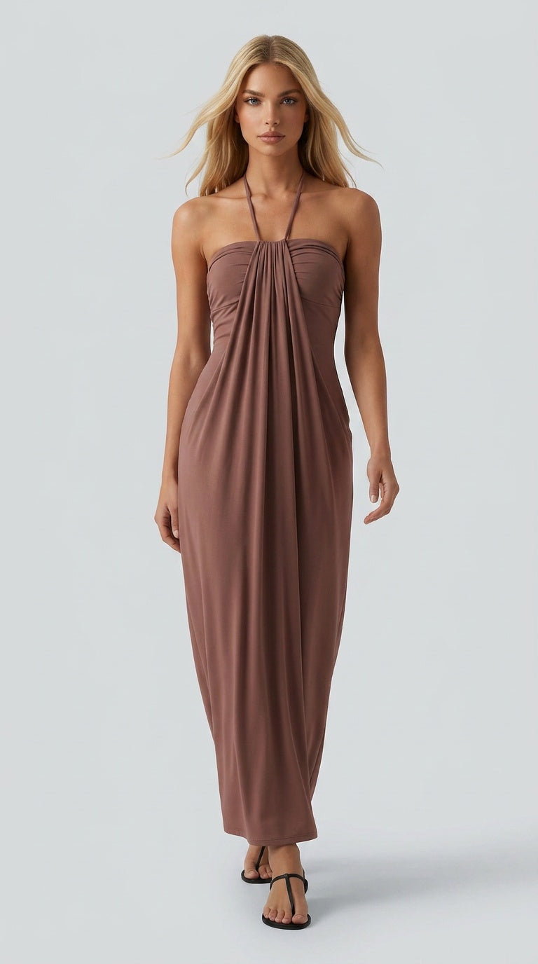 Santorini - Halter Tie Back Maxi Dress with Pockets
