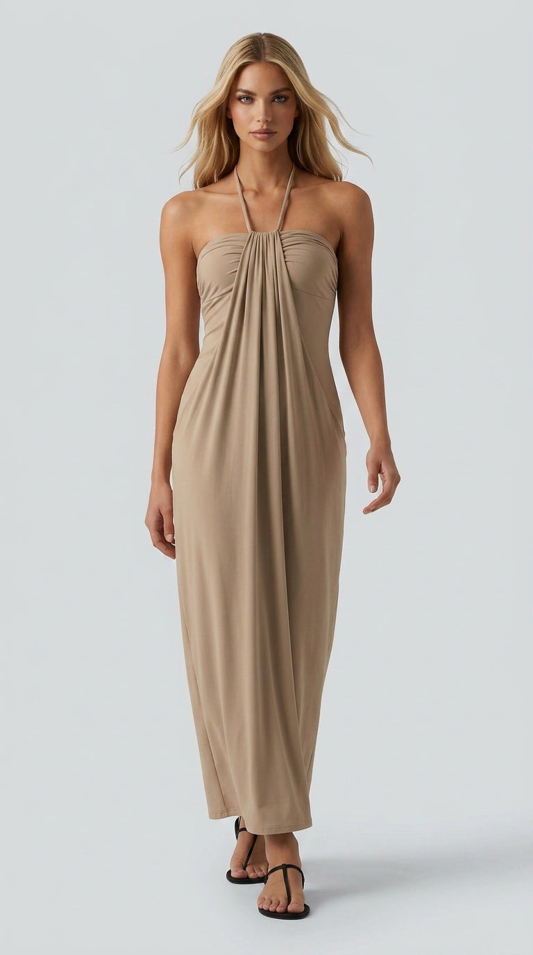 Santorini - Halter Tie Back Maxi Dress with Pockets