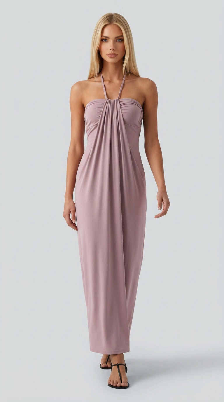 Santorini - Halter Tie Back Maxi Dress with Pockets