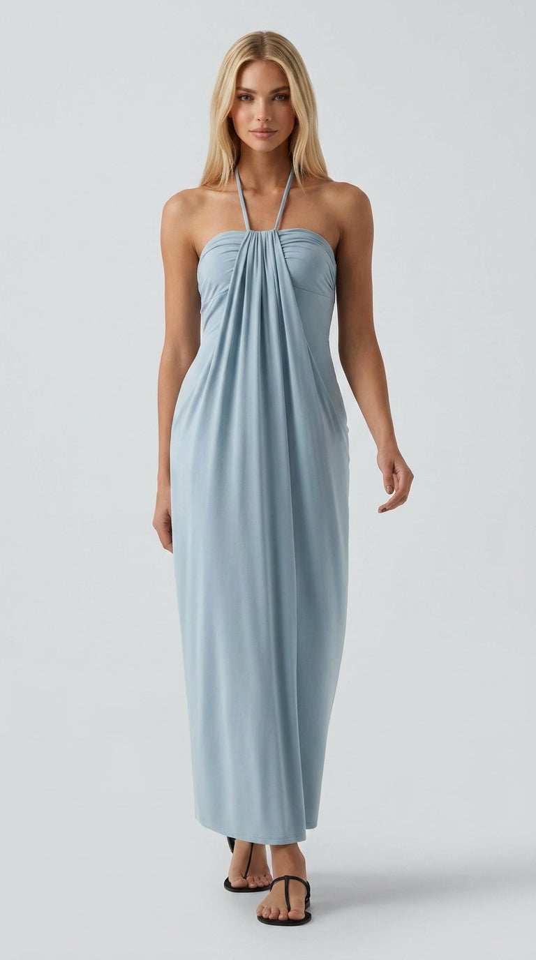 Santorini - Halter Tie Back Maxi Dress with Pockets
